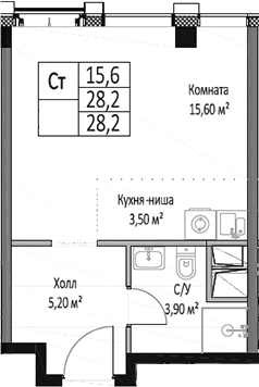 Планировка — ЭМОУШН, Студия, 28 м²