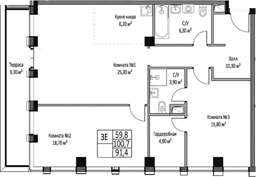 Планировка — ЭМОУШН, 3-комн., 91 м²