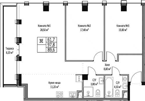 Планировка — ЭМОУШН, 3-комн., 90 м²