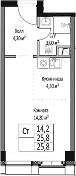 Планировка — ЭМОУШН, Студия, 26 м²