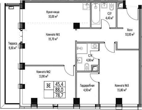 Планировка — ЭМОУШН, 3-комн., 79 м²