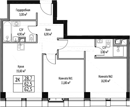 Планировка — ЭМОУШН, 2-комн., 63 м²
