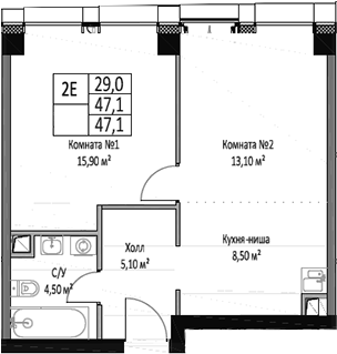 Планировка — ЭМОУШН, 2-комн., 47 м²