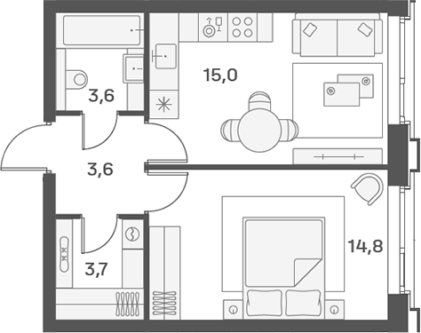 Планировка — PORTLAND, 2-комн., 41 м²