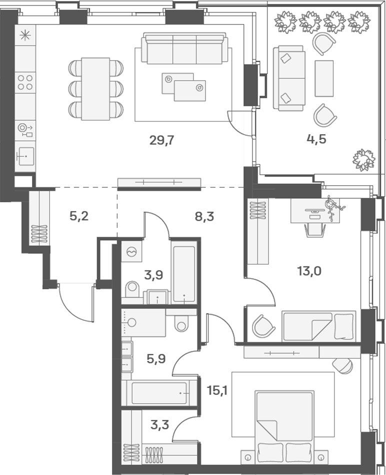 Планировка — PORTLAND, 3-комн., 84 м²