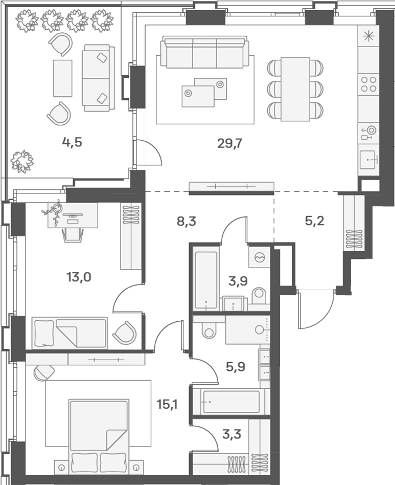 Планировка — PORTLAND, 3-комн., 84 м²