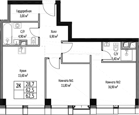 Планировка — ЭМОУШН, 2-комн., 63 м²