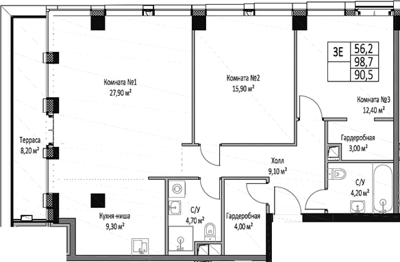 Планировка — ЭМОУШН, 3-комн., 91 м²