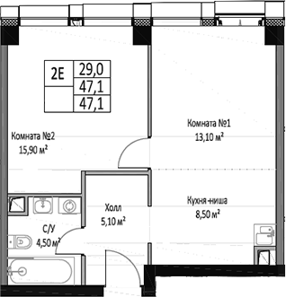 Планировка — ЭМОУШН, 2-комн., 47 м²