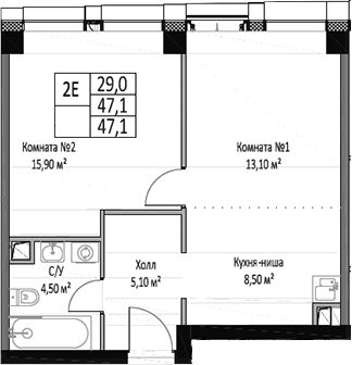 Планировка — ЭМОУШН, 2-комн., 47 м²