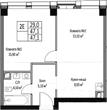 Планировка — ЭМОУШН, 2-комн., 47 м²