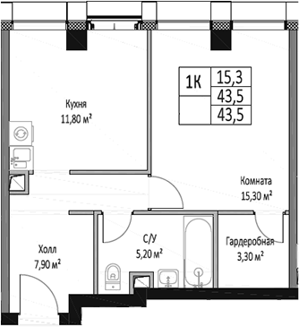 Планировка — ЭМОУШН, 1-комн., 44 м²