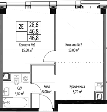 Планировка — ЭМОУШН, 2-комн., 47 м²
