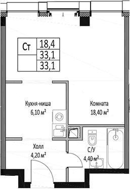 Планировка — ЭМОУШН, Студия, 33 м²