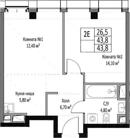 Планировка — ЭМОУШН, 2-комн., 44 м²