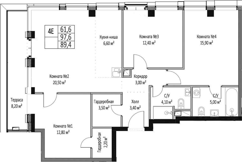 Планировка — ЭМОУШН, 4-комн., 89 м²