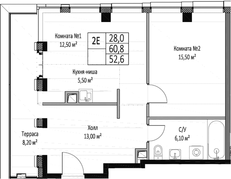 Планировка — ЭМОУШН, 2-комн., 53 м²