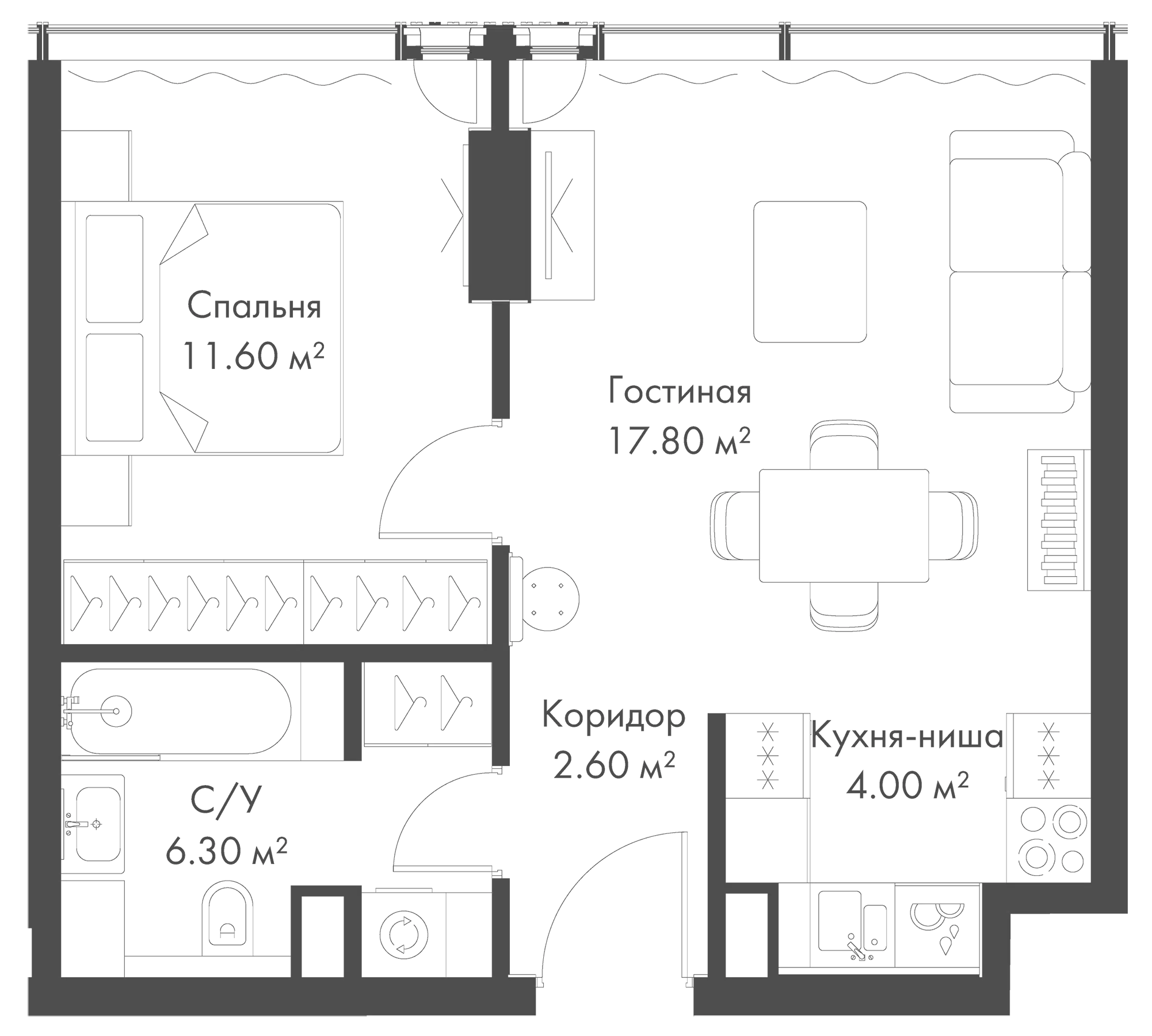 Планировка — Слава, 2-комн., 42 м²