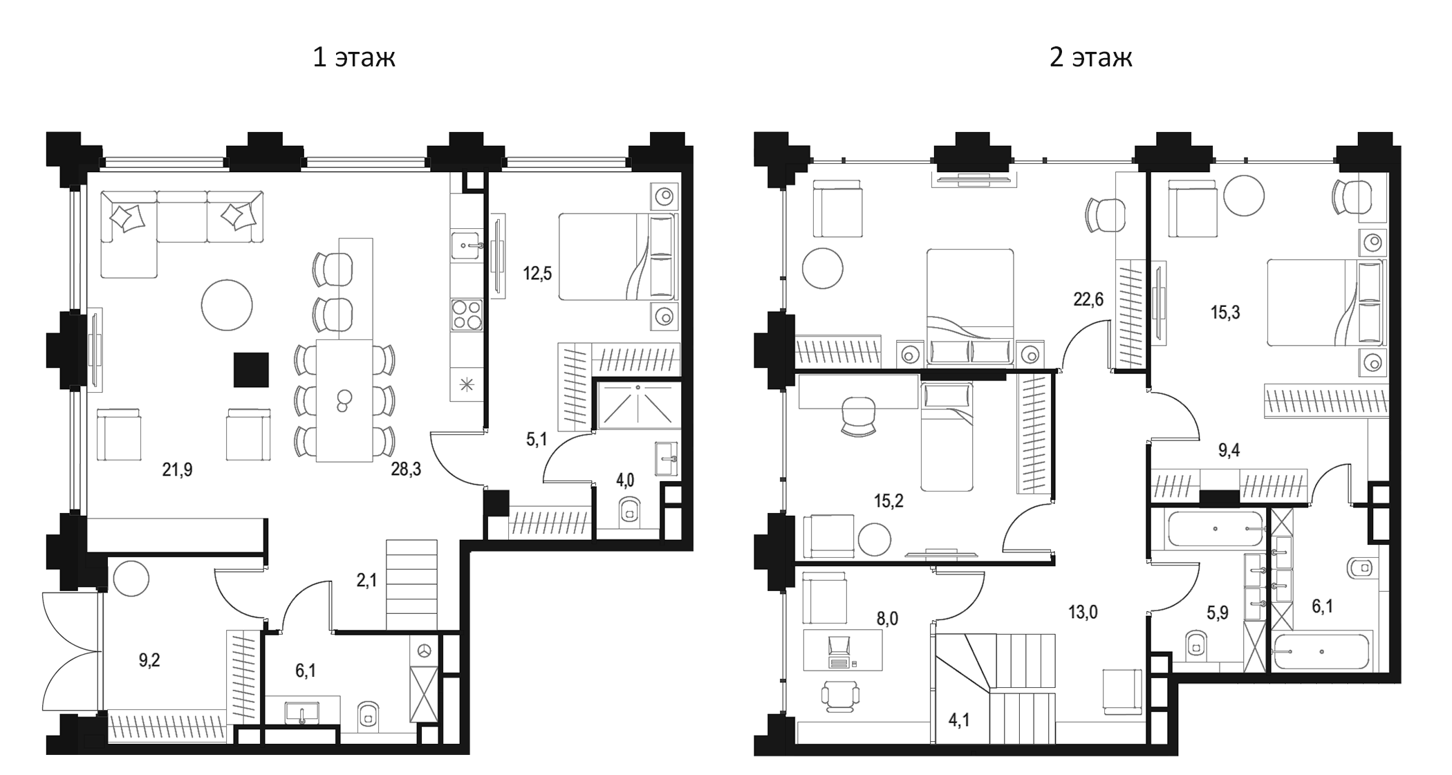 Планировка — Левел Бауманская, 5-комн., 192 м²
