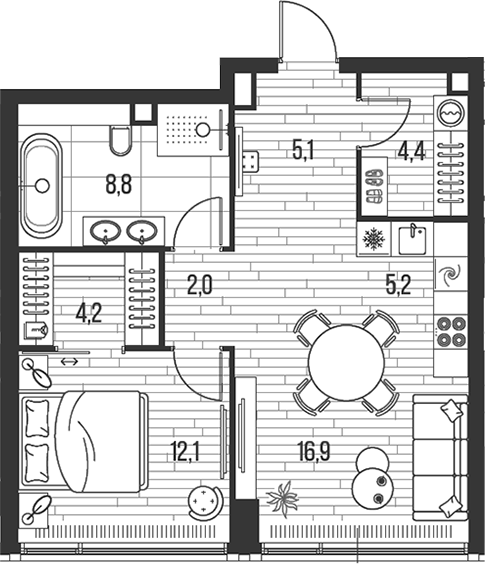 Планировка — Хай Лайф, 2-комн., 59 м²