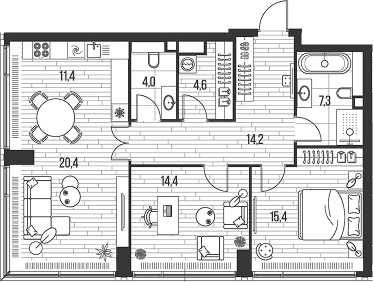 Планировка — Хай Лайф, 3-комн., 92 м²