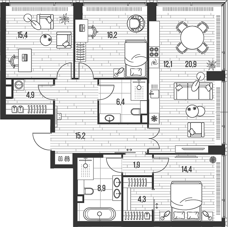 Планировка — Хай Лайф, 4-комн., 121 м²