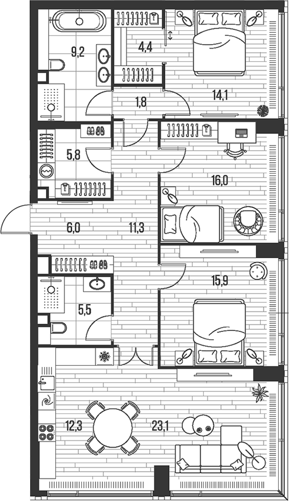 Планировка — Хай Лайф, 4-комн., 125 м²