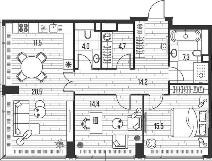 Планировка — Хай Лайф, 3-комн., 92 м²