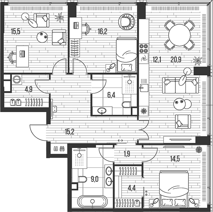 Планировка — Хай Лайф, 4-комн., 121 м²