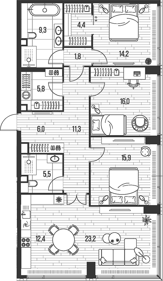 Планировка — Хай Лайф, 4-комн., 126 м²