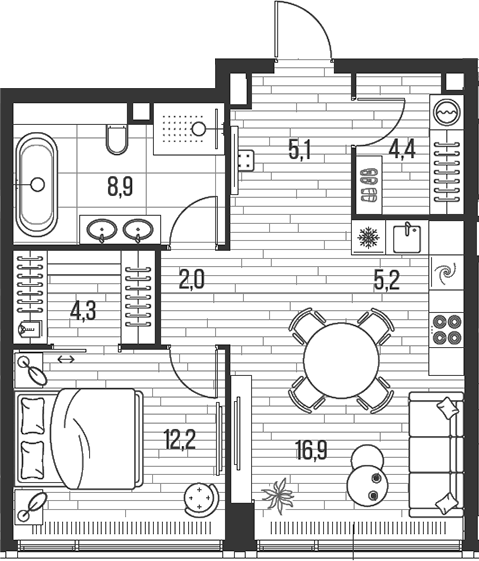Планировка — Хай Лайф, 2-комн., 59 м²