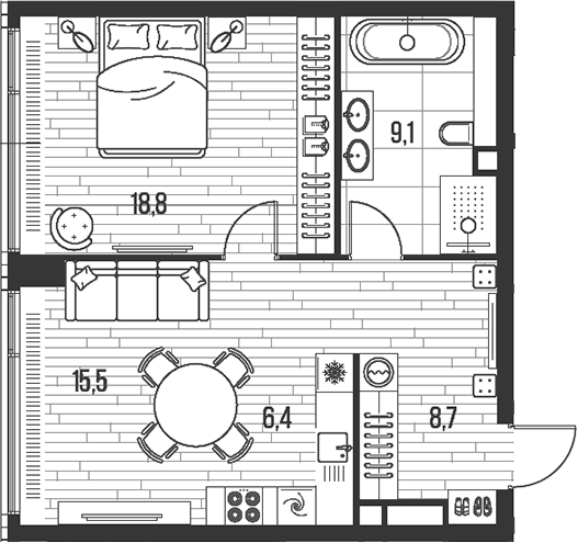 Планировка — Хай Лайф, 2-комн., 59 м²