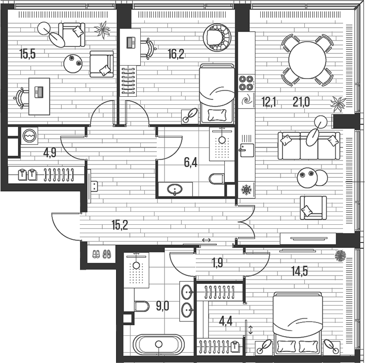 Планировка — Хай Лайф, 4-комн., 121 м²