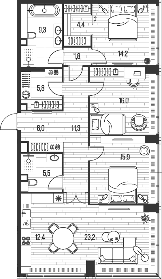 Планировка — Хай Лайф, 4-комн., 126 м²