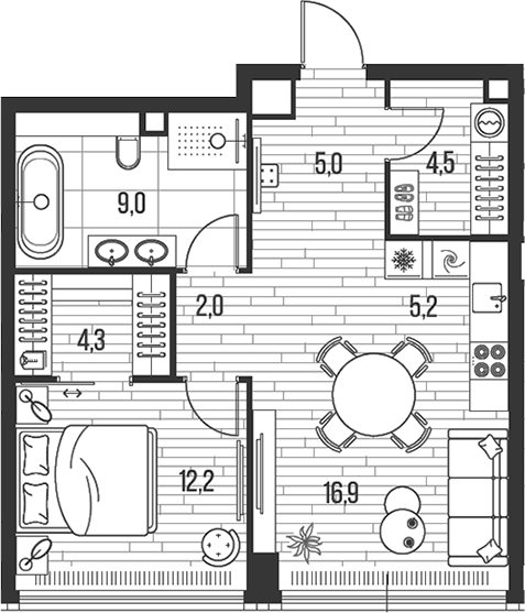 Планировка — Хай Лайф, 2-комн., 59 м²