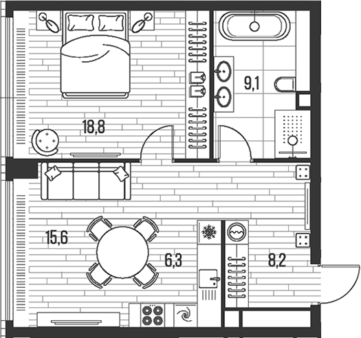 Планировка — Хай Лайф, 2-комн., 58 м²