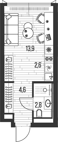 Планировка — Хай Лайф, Студия, 24 м²