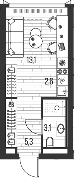 Планировка — Хай Лайф, Студия, 24 м²