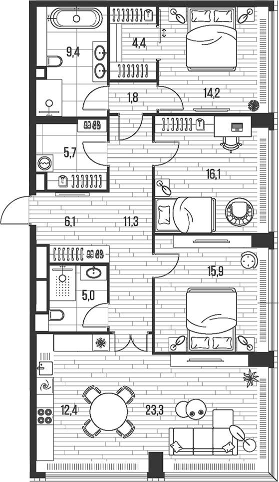 Планировка — Хай Лайф, 4-комн., 126 м²