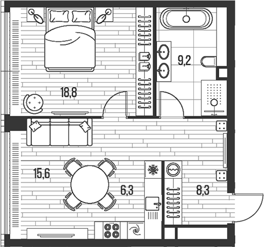 Планировка — Хай Лайф, 2-комн., 58 м²
