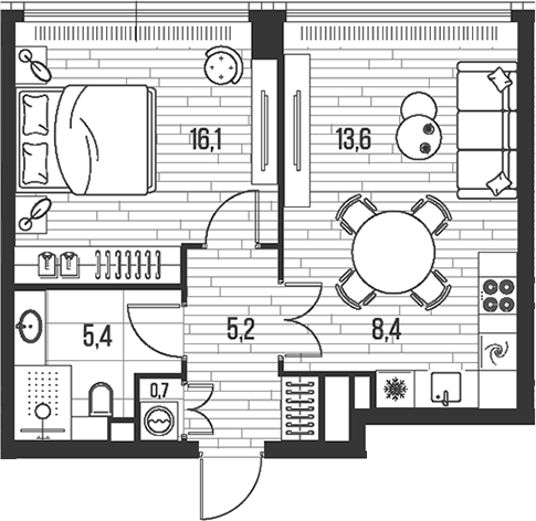 Планировка — Хай Лайф, 2-комн., 49 м²