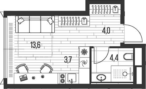 Планировка — Хай Лайф, Студия, 26 м²