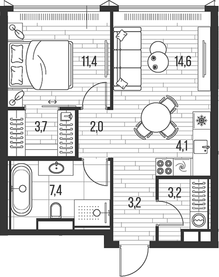 Планировка — Хай Лайф, 2-комн., 50 м²
