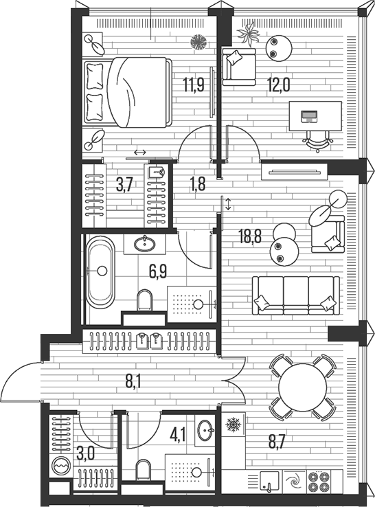 Планировка — Хай Лайф, 3-комн., 79 м²