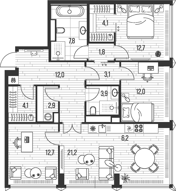 Планировка — Хай Лайф, 4-комн., 105 м²