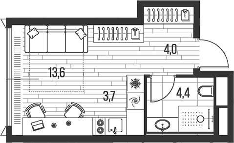 Планировка — Хай Лайф, Студия, 26 м²