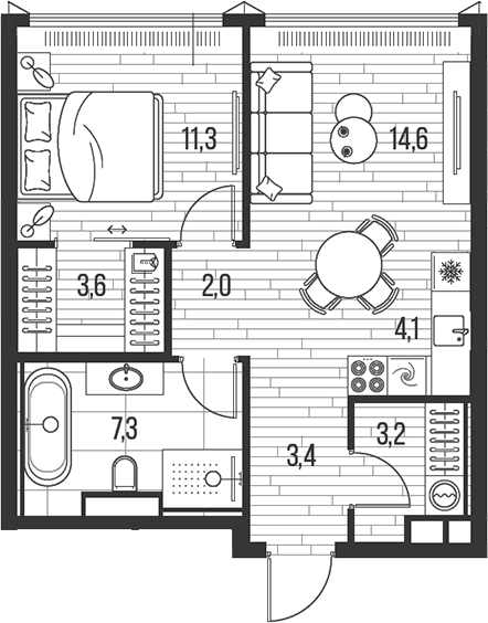Планировка — Хай Лайф, 2-комн., 50 м²