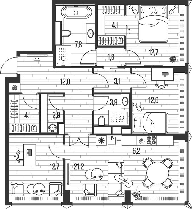 Планировка — Хай Лайф, 4-комн., 105 м²