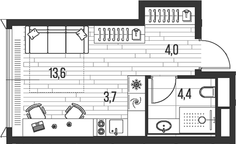 Планировка — Хай Лайф, Студия, 26 м²