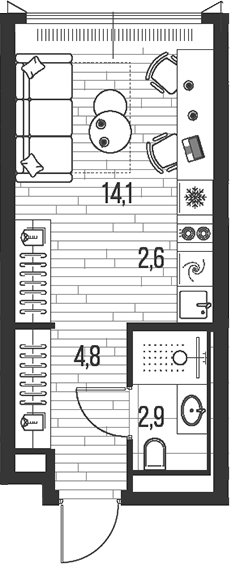 Планировка — Хай Лайф, Студия, 24 м²